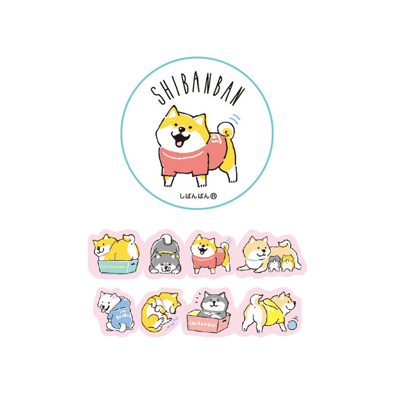 Rouleau de Stickers de la marque Japonaise Mind Wave - Shibanban - Avec des motifs de chiens Shiba.
