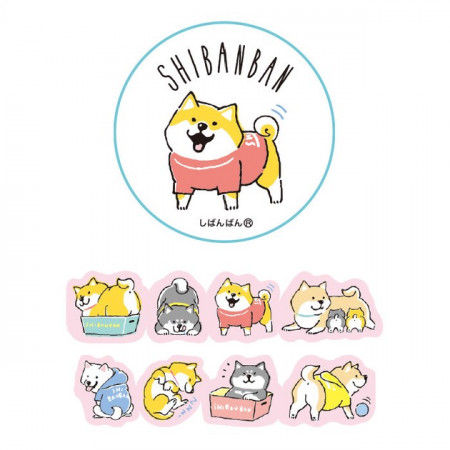 Rouleau de Stickers de la marque Japonaise Mind Wave - Shibanban - Avec des motifs de chiens Shiba.