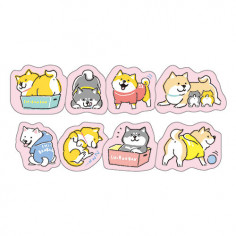 Rouleau de Stickers de la marque Japonaise Mind Wave - Shibanban - Avec des motifs de chiens Shiba. Détails.