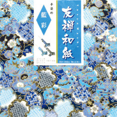 Papiers Origami - Dyeing Yuzen - Motifs traditionnels Japonais - Bleu