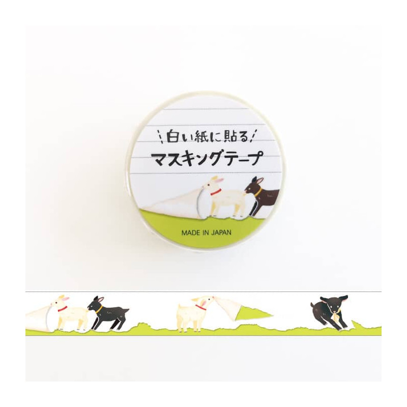 Rouleau de Washi Tape Japonais avec pour motifs des Petites Chèvres qui déchirent le papier