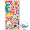 Planche de 40 stickers qui représentent des dinosaures en mode dessins d'enfants