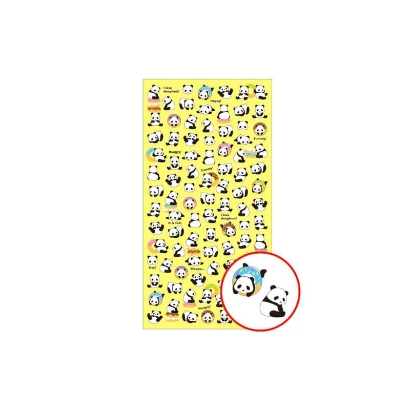Planche de 60 stickers qui représentent des petits pandas tout mignons.