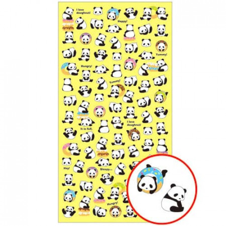 Planche de 60 stickers qui représentent des petits pandas tout mignons.
