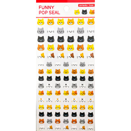 Planche de 100 stickers qui représentent des têtes de chats, en mode... chat