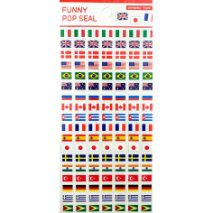 Planche de 126 stickers qui représentent les drapeaux nationaux de 18 Pays