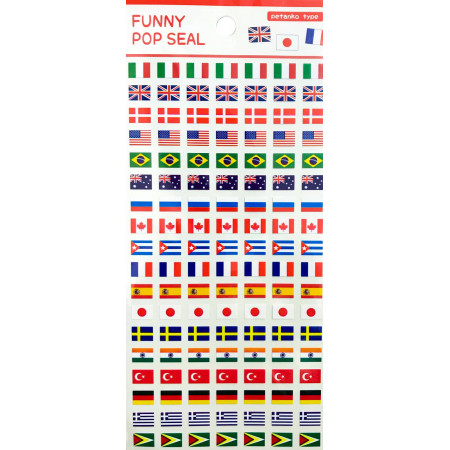 Planche de 126 stickers qui représentent les drapeaux nationaux de 18 Pays