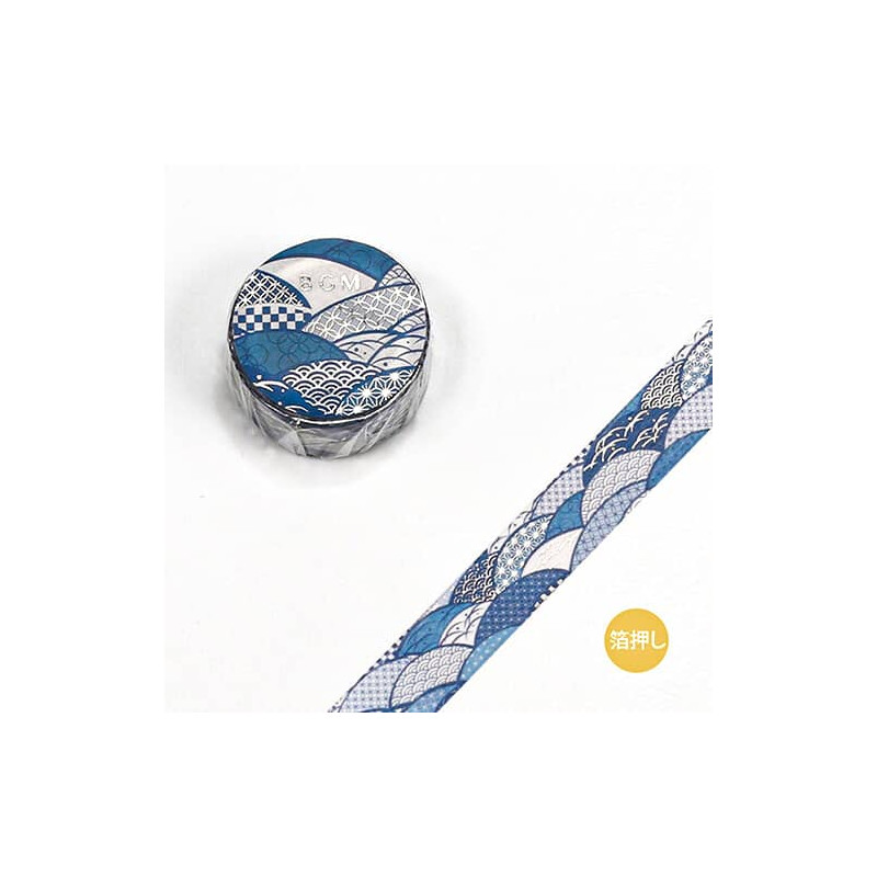 Rouleau de Washi Tape Japonais avec pour motifs des Vagues au Style Japonnais