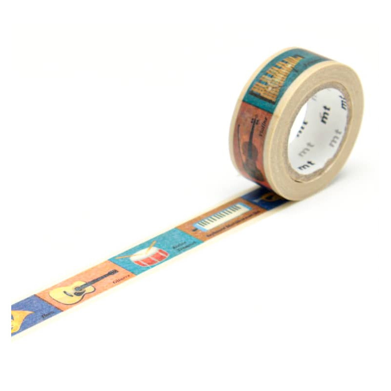 Rouleau de Washi Tape Japonais avec pour motifs des Instruments de Musique