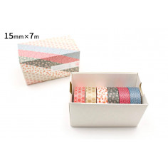 Coffret de 6 Rouleaux de Washi Tape Japonais avec des motifs géométriques, floraux et des pois