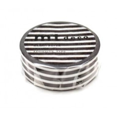 Rouleau de Washi Tape Japonais avec des rayures noires et blanches - Rouleau