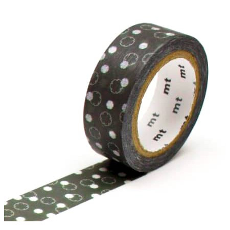 Rouleau de Washi Tape Japonais avec pour motif des flocons stylisés sur un fond vert foncé