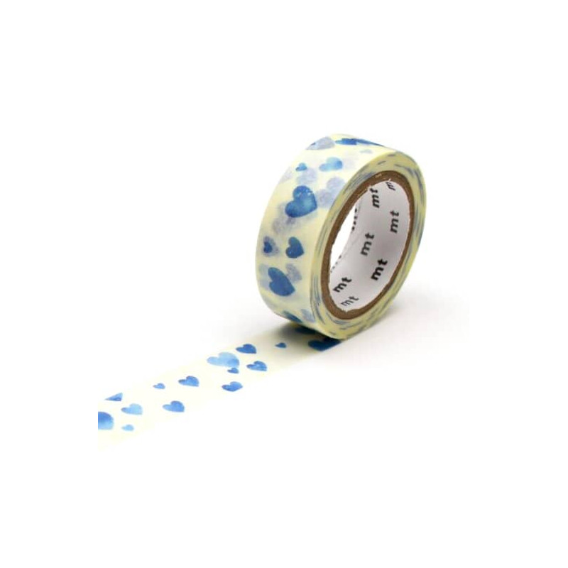 Rouleau de Washi Tape Japonais avec pour motif des coeurs bleus