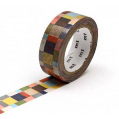 Rouleau de Washi Tape Japonais avec une mosaïque de carrés et de rectangles rétro