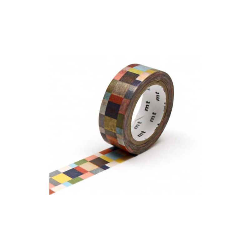 Rouleau de Washi Tape Japonais avec une mosaïque de carrés et de rectangles rétro