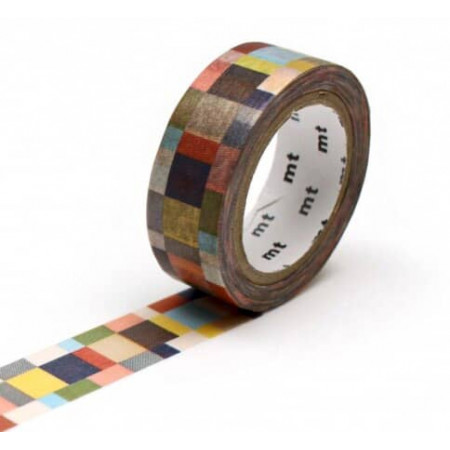 Rouleau de Washi Tape Japonais avec une mosaïque de carrés et de rectangles rétro