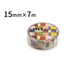 Rouleau de Washi Tape Japonais avec une mosaïque de carrés et de rectangles rétro - Rouleau