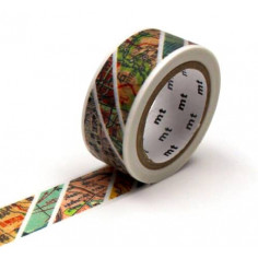 Rouleau de Washi Tape Japonais avec des motifs de cartes anciennes.