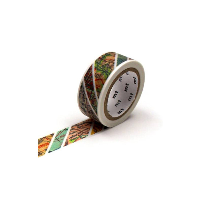 Rouleau de Washi Tape Japonais avec des motifs de cartes anciennes.