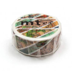Rouleau de Washi Tape Japonais avec des motifs de cartes anciennes. Emballage