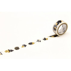 Rouleau de Washi Tape Japonais avec des motifs de Feuilles Dorées. Détails