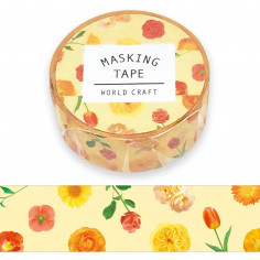 Rouleau de Washi Tape Japonais avec pour motif des fleurs dans les tons rouge orange jaune