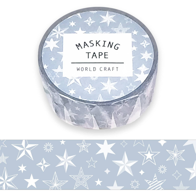 Rouleau de Washi Tape avec pour motifs des étoiles dans des couleurs blanche et bleu