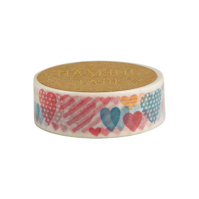 Rouleau de Washi Tape Japonais avec pour motif des coeurs Multicolores
