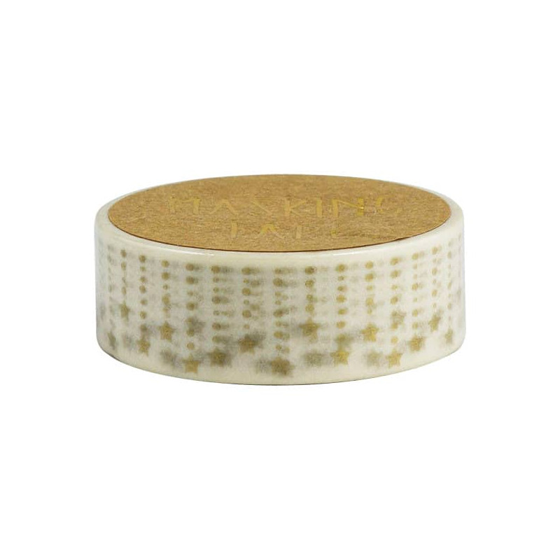 Rouleau de Washi Tape Japonais avec pour motif des Etoiles Tombantes dorées