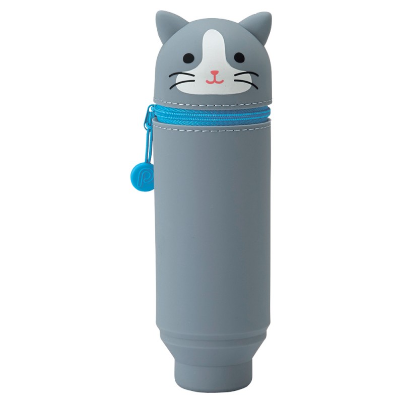 Trousse Verticale de la marque PuniLabo avec motif Chat Gris Kawaii Trousse Verticale de la marque PuniLabo avec motif Chat Gris Kawaii