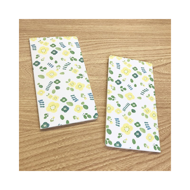 Carnet Japonais slim de 64 pages avec couverture à motif de Fleurs Jaunes et Vertes