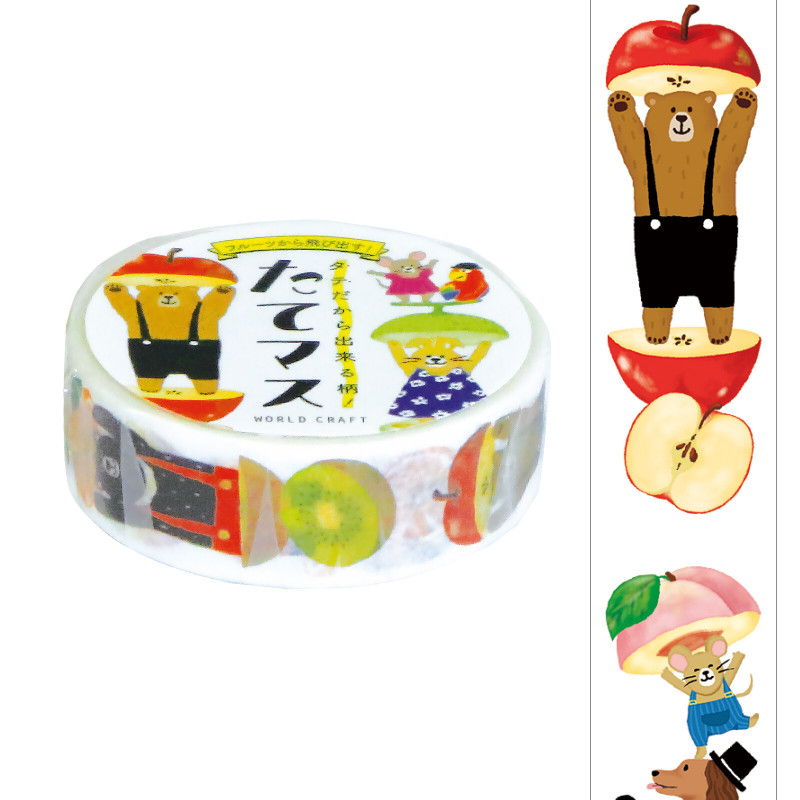 Rouleau de Washi Tape  avec pour motifs des animaux mignons dans des fruits géants.