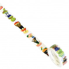 Rouleau de Washi Tape  avec pour motifs des animaux mignons dans des fruits géants. Déroulé