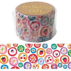 Rouleau de Washi Tape avec pour motifs des bonbons ronds japonais avec des motifs.