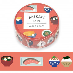 Rouleau de Washi Tape avec pour motifs des plats Japonais comme des onigiri ou de la soupe miso