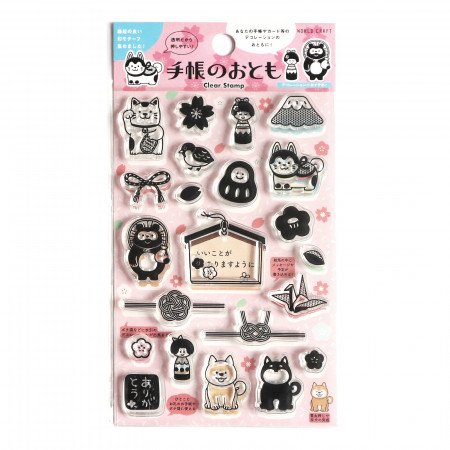 Lot de plus de 20 Tampons sur le thème du Japon avec des origami, tanuki, poupée kokeshi et panneaux en japonais