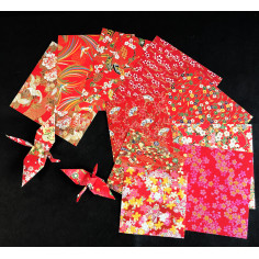 Papiers Origami - Yuzen Jaune - Motifs traditionnels Japonais - Rouge - Exemples