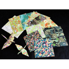 Papiers Origami - Yuzen Jaune - Motifs traditionnels Japonais - Vert - Exemples