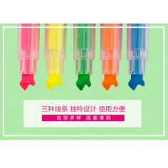 Lot de 5 surligneurs fluo Kokuyo avec une double mine Beetle Tip. En Bleu, Rose, Orange, Jaune et Vert - Détails des mines