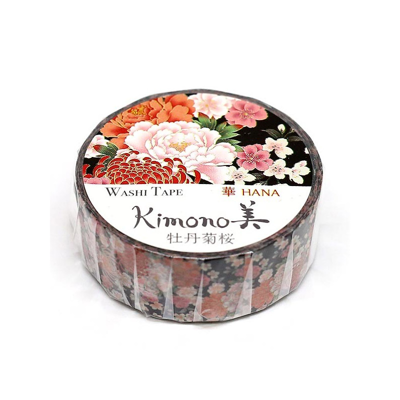 Rouleau de Washi Tape avec pour motifs des fleurs de pivoines Japonaises et de Sakura