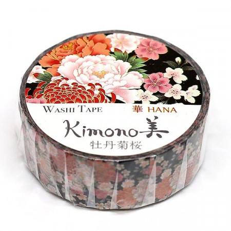 Rouleau de Washi Tape avec pour motifs des fleurs de pivoines Japonaises et de Sakura