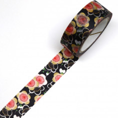 Rouleau de Washi Tape avec pour motifs des fleurs de Prunier Japonais. Déroulé.