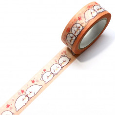 Rouleau de Washi Tape avec pour motifs des petits bébés phoques tout mignons. Déroulé