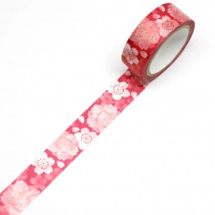Rouleau de Washi Tape Japonais avec pour motifs des fleurs de sakura roses. Déroulé