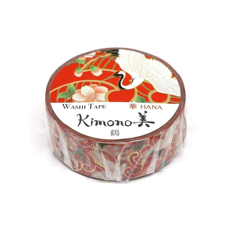 Rouleau de Washi Tape Japonais avec pour motifs des fleurs et des Grues du Japon