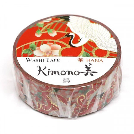 Rouleau de Washi Tape Japonais avec pour motifs des fleurs et des Grues du Japon