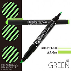 Surligneur Fluo Optex Care de la marque Japonaise Zebra avec deux mines de tailles différentes. Vert