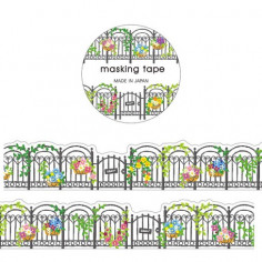 Rouleau de Washi Tape Japonais avec pour motifs des grilles de jardin végétalisées. Détails.