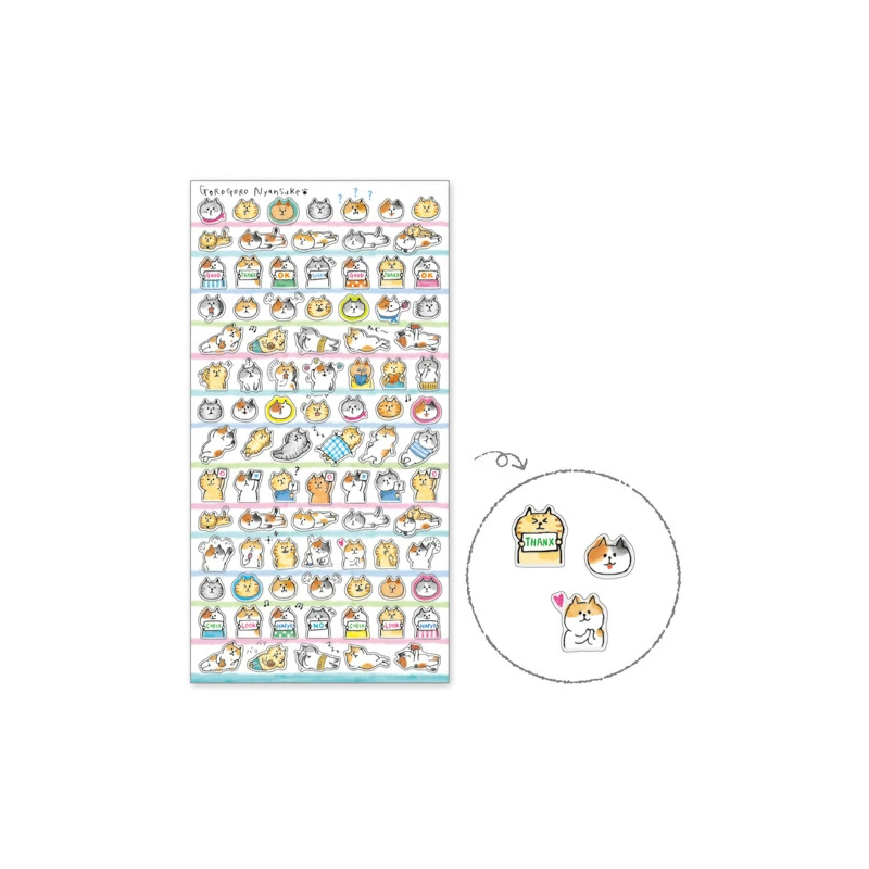 Planche de plus de 80 Stickers avec comme thème  les Chats de GoroGoro NyanSuke dans diverses situations.