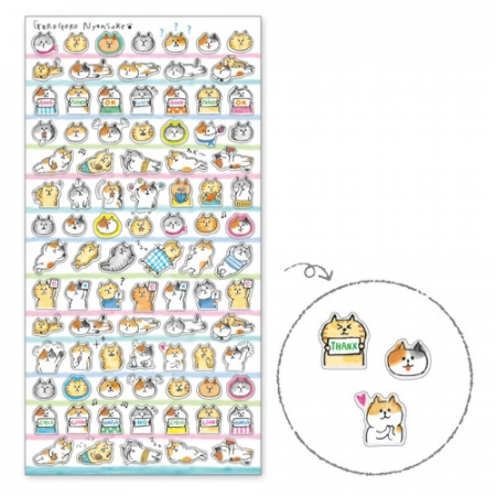 Planche de plus de 80 Stickers avec comme thème  les Chats de GoroGoro NyanSuke dans diverses situations.